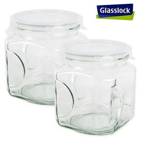 Glasslock 글라스락 밀폐용기 1500ml-2개세트 사각캐니스터 유리병 저장용기, 2개