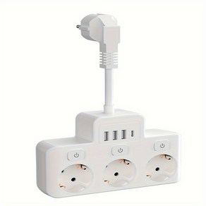 8-in-1 전원 스트립 USB 4 AC 소켓 콘센트 4 USB 포트 (1 Type-C) 라이트 블루 개별 스위치 가정 사무실 및 여행용 플렉시블 짧은 코드 벽 소켓 어댑터, 01 하얀색, 02 콘센트 3개, 1개