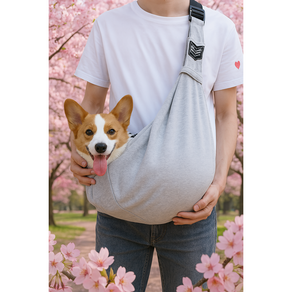 카메후 강아지 고양이 슬링백 어깨 편한 포근한 이동가방, 그레이, 1개