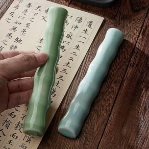 문진 서진 세라믹 도자기 옥색 대나무모양 붓거치대 압서기, 매화 무늬 대나무 작은 문진 (단품), 1개