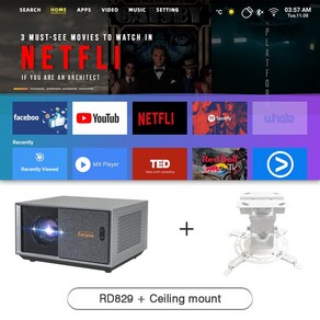 Eveycom RD829 가정용빔프로젝터 안드로이드 11.0/오토키스톤/12000 루멘/풀HD 해상도/ 홈시네마 유튜브 4K동영상 지원, 2.RD829 add CM