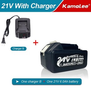 Kamolee-야외 전동 공구 리튬 배터리 18V/21V 5000mAh/6000mAh, 1개, 06 6.0Ah Chage B_02 EU