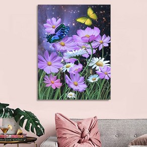 DIY 심플 다이아몬드 그림 큐빅 거실 포인트 십자수 나비 꽃 다이아몬드수 침실 소폭, 50x65cm × 1개, 1개