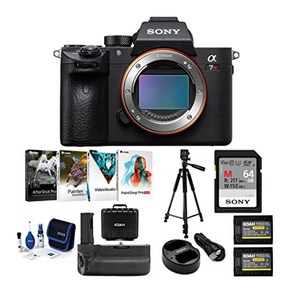 소니 알파 a7 iii 42.4mp 미러리스 카메라(본체만) 번들 삼각대 배터리 그립 64 sd 카드 클리닝 키트 2팩 충전식 배터리 듀얼 충전기 케이스 아트 세트(8개