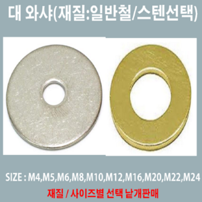 대와샤 일반철 스텐 대와샤 M4-16mm~M24-90mm /사이즈 낱개판매, 스텐 대와샤 M4-20mm(M내경-외경mm), 1개