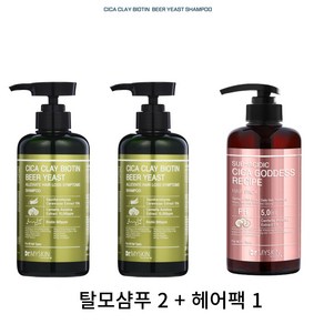 시카 클레이 비오틴 맥주효모 탈모샴푸 500ml 2개 + 시카 여신 레시피 헤어팩 500g 1개