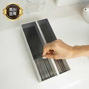 [2025 NEW] 노터치 분리형 수저통 - Made in Koea 국산 수저 위생 #1 - 식당 수저통 가정용 수저통 뚜껑 있는 수저함 업소용 수저함 서랍형 수저함 수저 보관함, 1개, (2) 흑-흑