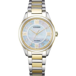 Citizen 여성용 Eco-Dive 드레스 클래식 Aezzo 다이아몬드 투톤 스테인리스 스틸 시계 화이트 다이얼 (모델: EM0874-57D) 투톤 아레초