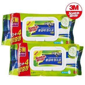 3M 스카치브라이트 더블액션 물걸레 청소포 대형 리필 20매+4매 증정, 2개