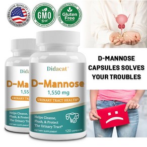 D-만노스 1550mg 120캡슐(GMO 없음 및 글루텐 프리) 요로 건강을 지원하고 남성과 여성의 신체 자연 정화 과정을 촉진합니다., 60캡슐, 1개, 120정