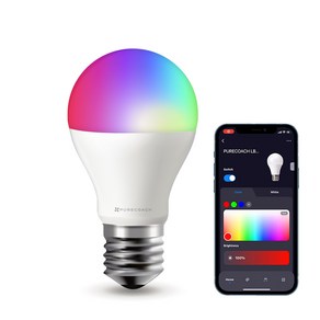 퓨어코치 홈IoT 전구색 RGB LED Wi Fi 무선 스마트 전구 9.5W LB806-E26