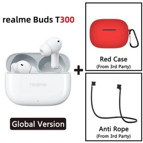 Realme Buds 글로벌 버전 T300 TWS 이어폰 30dB 액티브 노이즈 캔슬링 40 시간 배터리 수명 블루투스 5., 10 White GL n Red, 1개