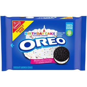 OREO Bithday Cake Chocolate Sandwich Cookies 1-17 oz Fa OREO 생일 케이크 초콜릿 샌드위치 쿠키 1-17온스 패밀리 사이즈 패키, 1개, 481g