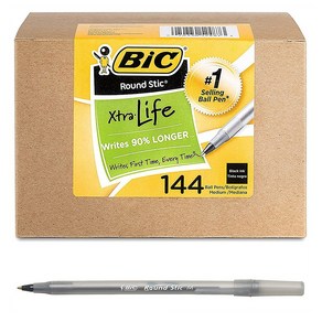 BIC Round Stic 빅 라운드 스틱 볼펜 블랙 1mm 144개 Xta Life Ballpoint Pen Medium Point Black