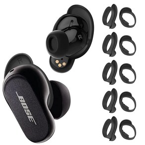 [5쌍] Bose QuietComfort 이어버드 II 및 울트라 이어버드용 이어 팁 커버 WOFRO 미끄럼 방지 실리콘 스포츠 윙팁 긁힘 액세서리 QC 2와 호환 가능블랙