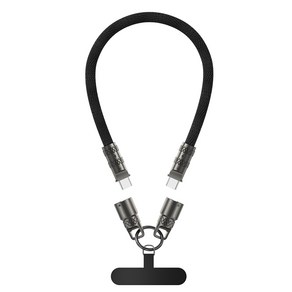 Essage 핸드폰 목걸이 스트랩 케이블 2 in 1 60W USB C타입 고속 충전 케이블, 2개, 블랙, 1.2m