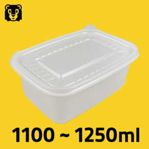 사자팩 사각 죽용기 특대 1100ml ~ 1250ml 뚜껑포함, 50개, 1개입