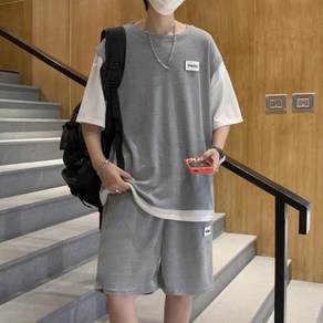 아이짱 여아 주니어 남아 여름 반팔 반바지 레이어드 상하복 세트