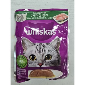위스카스 시니어 고양이 주식 파우치, 참치, 80g, 48개