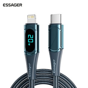 ESSAGER 디지털 디스플레이 PD20W C타입 to 라이트닝 고속 충전 케이블 아이폰 핸드폰, 2m (A-047), Blue, 1개