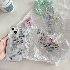 산리오 아이폰15 케이스 짱구 산리오 반짝이 투명 물결 글리터 iPhone15