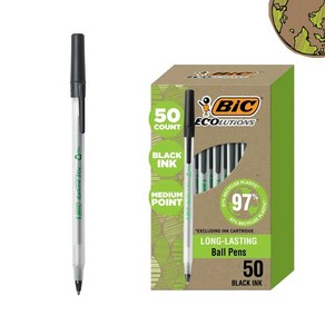 BIC 볼펜 라운드스틱 1.0mm 에콜루션 빅펜 12P, 50개, 블랙