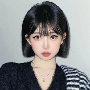 자연스런 편한 여성 가발 단발가발, 1개, 블랙