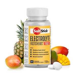 SaltStick Electolyte FastChews - 트로피컬 망고 츄어블 전해질 태블릿 - 러너용 소금 정제 수분 공급을 위한 전해질 츄 - 60개, 60정, 1개