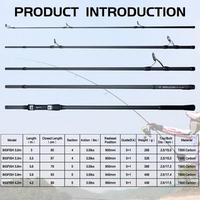 공장직판 BIUTIFU BIGFISH 잉어 서핑 캐스팅 바위 낚싯대 3.0 m 3.6 3.9 4.2 4.5m T800Cabon 3.5lb 해안 40-200g 스피닝 하드 폴