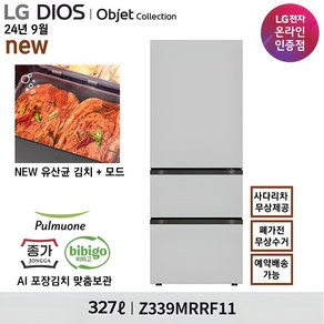 [신모델 1등급] LG 디오스 오브제 김치냉장고 메탈 그레이 327L Z339MRRF11