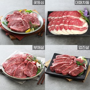 [황제한우] 1++등급 한우 실속세트 1kg (꽃등심 부채살 업진살 차돌박이) 캠핑 홈파티 집들이 가족모임, 1세트