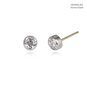 14K WHITE GOLD 4mm우물 침귀걸이 GE177