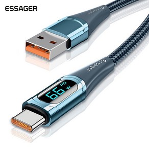 ESSAGER 디지털 디스플레이 6A USB A to C타입 고속 충전 케이블 아이폰 핸드폰, 1m (A-019), Blue, 1개