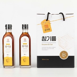 천지샘 국산 참기름 선물세트 (300ml * 2병 들이 국산참깨 100% 추석선물 설선물 선물포장), 1세트