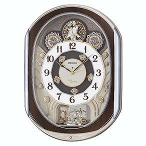 Seiko Clock 세이코 클락 괘종시계 아날로그 꼬투리 40곡 멜로디 회전장식 연금색 펄 RE578B SEIKO