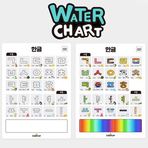 놀이학습 워터벽보 물이 닿으면 변하는 한글 워터 차트 A2 사이즈, 1개