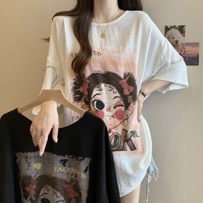 [세인트이브] TC0410 귀여운 레터링이 들어간 오버핏 여름 쿨소재 캐릭터 프린팅 반팔 티셔츠