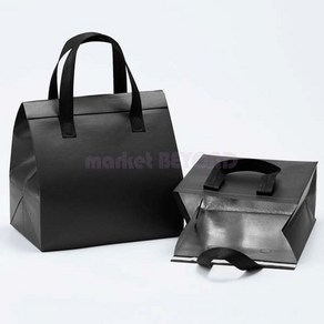 손잡이 부직포 은박 보냉백 일회용 쿨러백 배달 보냉 가방 블랙 단체 대량 24x24x15, 1개