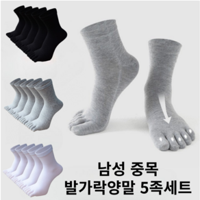 벨메이크 시원한 땀흡수 중목 단목 남성 발가락양말 5켤레