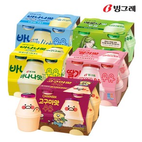 빙그레 단지우유 4종 바나나우유+딸기우유+메로나우유+바나나라이트, 240ml, 32개