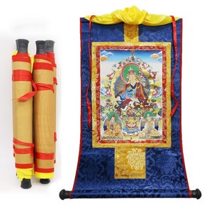 티베트 Thangka Buddha Hall 장식 용품 교수형 그림 연꽃 생활 마스터 Thangka Lotus Maste 부처님 도구 용품 불교굿즈 염주티베트 탕카 두루마리 그림, 트럼펫32*21센티미터, 1개