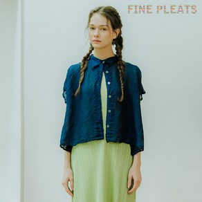 [FINE PLEATS] 피네 플리츠 반팔 A라인 숏 가디건 네이비