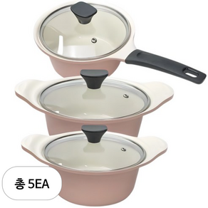 썬터치 인덕션 통주물 세라믹냄비 세트 3개, 핑크, 양수(16cm)+편수(18cm)+양수(20cm), 5세트