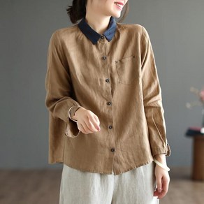 COBOTOR 여성 면마 셔츠 봄 여름 가을 캐주얼 베이직 긴소매 오버핏 심플 여자 남방 상의 2023 women linen shirt XK0577