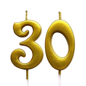 Gold 30th Bithday Numeal Candle Numbe 30 Cake Toppe Candles Paty Decoation fo Women o Men, 1개