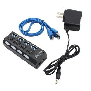 미니 USB 허브 3.0 초고속 5Gbps 4 포트 휴대용 분배기 PC 액세서리용 외부 전원 어댑터 포함, [01] US Plug, 01 CHINA
