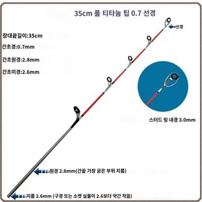 티타늄 초릿대 초리대 바다릴 쭈꾸미 문어대 선상, 35 티타늄 0.7 도자기링