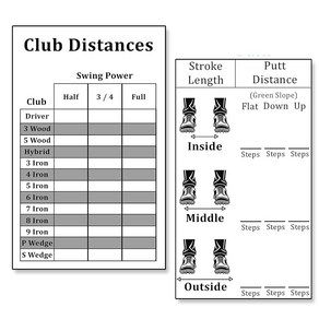 골프 기록지 Po 포켓 캐디 골프 클럽 거리 차트 퍼팅 페이스 카드 5매 50라운드 치수 3 5 x 2 80파운드 티에서 그린까지의 알아보기 치트 시트, 1개