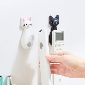 [제이스공구] 큐트 고양이자석 벽걸이 깔끔정리 후크, 1세트, 화이트+블랙