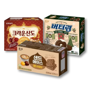 해태 버터링 딥티라미수 쿠키 155g 1 샌드에이스 밤라떼맛 204g 1 크라운산도 밤티라미수 161g 1 (총3), 1세트, 520g